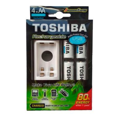 Imagem de Carregador Toshiba com 4 Pilhas Aa Recarregáveis Micro USB TNHC6GME4