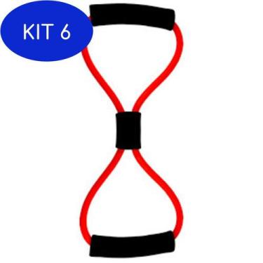 Imagem de Kit 6 Extensores Elásticos Multifuncional Ginástica Exercício Fit - Ro
