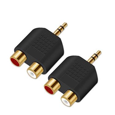 Imagem de Adaptador divisor RCA de 3,5 mm - Oxsubor banhado a ouro 3,5 mm macho estéreo para 2 conectores fêmea RCA Y Plug conversor de áudio (pacote com 2)