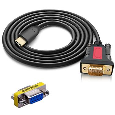 Imagem de ELECABLE Cabo adaptador conversor USB tipo C para RS232 DB9 Serial (9 pinos) 1,5 m com um conector macho para fêmea, compatível com Mac OS, Windows, Android, dispositivo Linux tipo C (USB C)