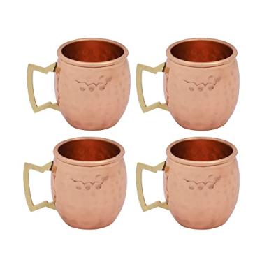 Imagem de Buda 4all 60 ml Conjunto de mini caneca de cobre sólido Moscow Mule Shot conjunto de vidro martelado de cobre (4)