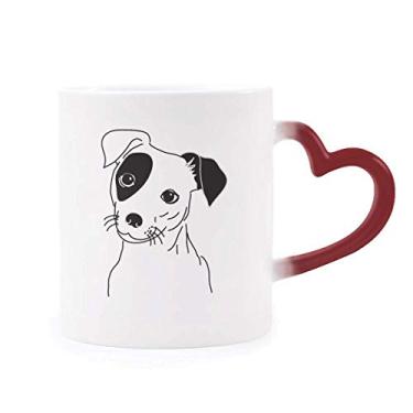Imagem de Caneca de grés com estampa de desenho de cachorro preta sensível ao calor com mudança de cor vermelha