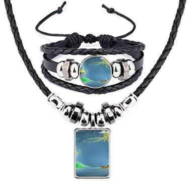 Imagem de Conjunto de joias Silent Night Lighthouse Fada Pintura de couro colar pulseira colar