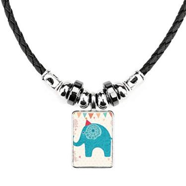 Imagem de DIYthinker Colar colorido de chapéu vermelho elefante bandeira azul joia Torque pingente de corda de couro