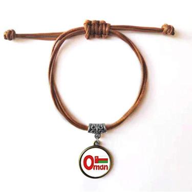 Imagem de DIYthinker Pulseira de couro com estampa verde vermelha bandeira nacional de Omã pulseira marrom joia presente