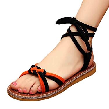 Imagem de Sandálias rasteiras de verão para mulheres boho chinelos planos casuais sapatos de praia confortáveis sapatos de caminhada casual, laranja, UE 39