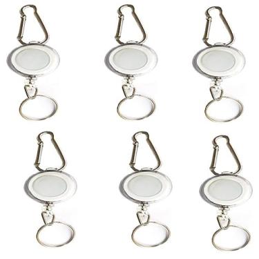 Imagem de Suporte de rolagem de crachá retrátil de 6 peças gancho e laço corda de fio de aço chaveiro retrátil mini ferramenta pequena retrátil ao ar livre (Branco)