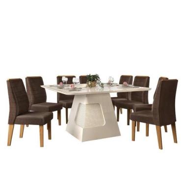 Imagem de Mesa De Jantar Escala 136X136 Creme Com 8 Cadeiras Curvata - Pr Móveis