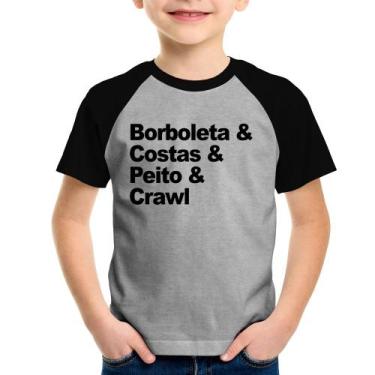 Imagem de Camiseta Raglan Infantil Borboleta & Costas & Peito & Crawl - Foca Na