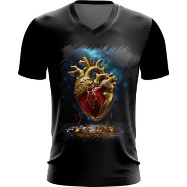 Imagem de Camiseta Gola V Coração De Ouro Líquido Gold Heart 9 - Kasubeck Store