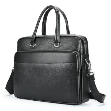 Imagem de Bolsa de mensageiro masculina Vintage 15 polegadas em couro genuíno Bolsa grande de ombro Bolsa de escritório retro Faculdade Bolsa de computador (A)