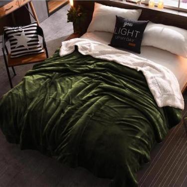 Imagem de Cobertor casal queen veludo oliva/pele de carneiro 260x260 - ESPAÇO CA