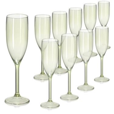 Imagem de XUWAIDSGN 10 peças taças de champanhe taças de vinho de plástico vintage taças de champanhe mimosa taças de bar com haste 153 g para Natal, aniversário, casamento, noiva (10, verde sálvia)
