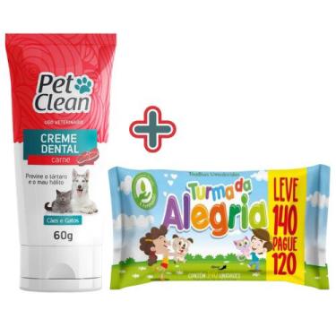 Imagem de Kit Pet Limpo com 1 Creme Dental Pet Clean Sabor Carne 60g + 1 Lenço U