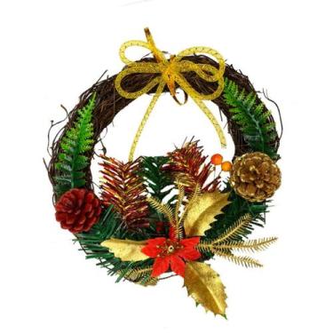Imagem de Guirlanda De Natal Artificial C/ Pinha Laço Folhas Douradas - Rod