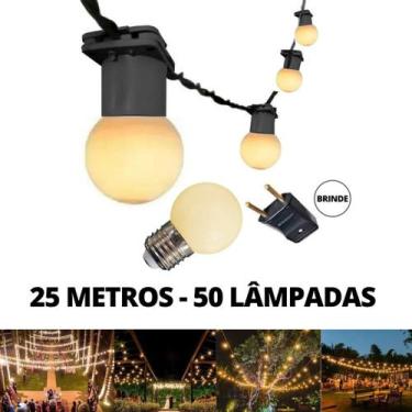 Imagem de KIT Cordão Varal de Luz Festão 25 Metros com 50 Lâmpadas Branco Quente