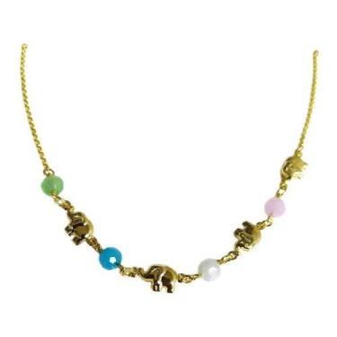 Imagem de Colar Chocker Infantil Colorido Elefantes Dourado Semijoia - De Castro
