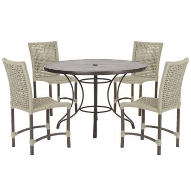 Imagem de Mesa Ascoli 100 Cm com 4 Cadeiras Cannes de Alumínio, Pintura Marrom e