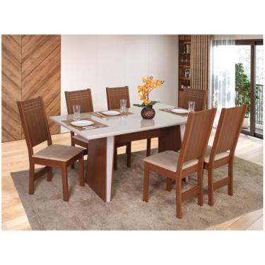 Imagem de Mesa de Jantar 6 Cadeiras Retangular Naturalle e Off-White Tampo de MD