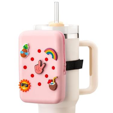 Imagem de Snowfall Bolsa de silicone para garrafa de água Stanley e Simple Modern Tumbler, bolsa de copo com 5 pingentes para acessórios de copo 20/30/40 (rosa)