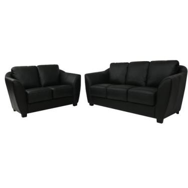 Imagem de Conjunto Sofá de Couro Baltic 3 e 2 lugares Preto Pigmentado - Mempra