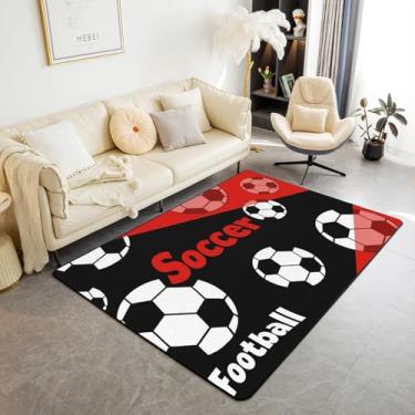 Imagem de Manfei Tapete de futebol americano, preto, branco, futebol, tapete decorativo, vermelho, para sala de estar, decoração de quarto de crianças, meninos, adolescentes, tapetes absorventes, 4'28 cm x