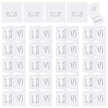 Imagem de Ganchos adesivos de dupla face | Pacote com 20 ganchos de parede dupla face + 4 suportes de parede | 6 kg (máx.) | Ganchos de parede para pendurar, ganchos autoadesivos para pendurar no banheiro,