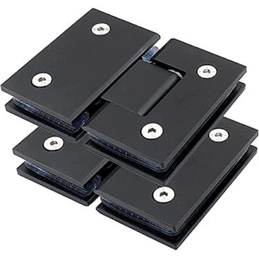 Imagem de Braçadeira de porta de vidro de chuveiro resistente, clipe de banheiro, 2 peças dobradiças de porta de vidro de aço inoxidável 304, preto fosco vidro de banheiro bidirecional de 180°, dobradiças de