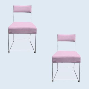 Imagem de Kit 02 Cadeiras Atena Base De Ferro Maciço Prata Suede Rosa Bebê D`classe Decor