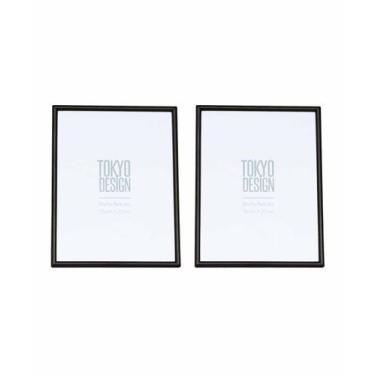 Imagem de Kit 2 Porta Retrato Metal e Vidro 15x20 Moldura Lisa Preto - Tokyo Des