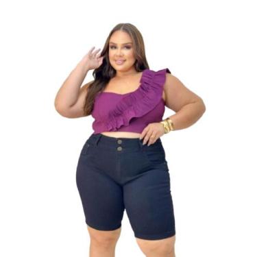 Imagem de Bermuda Jeans Pedal Plus Size Modelo Curve Preto Lycra 48 ao 64 - karh