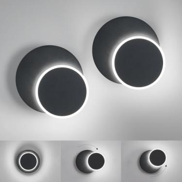 Imagem de LMQNINE Conjunto De Arandelas Parede Modernas Com Duas Luzes Acrílico Led Pretas 6000K 5W, Luz Redonda Regulável Para Ambientes Internos, Sala Estar, Quarto, Cabeceira E Corredor