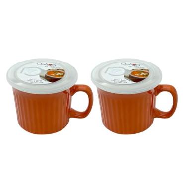 Imagem de 1 Stop & Go Caneca de sopa/refeição Claro de 590 ml com tampa de plástico ventilada (capa) - Conjunto de 2 - Durável, elegante e perfeita para sopa, café, chá, pimenta, aveia, cacau quente e assar