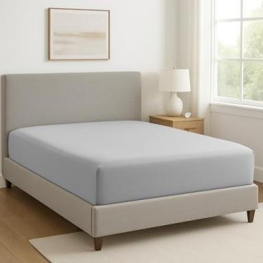 Imagem de Lençol Casal com Elástico 600 Fios Egípcio 100% Algodão – Tecido Premium e Toque Macio (Cinza)