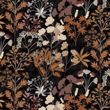 Imagem de Guvana Papel de parede de 44 cm x 199 cm, papel de parede de contato preto, papel de parede, boêmio, floral, botânico, impermeável, autoadesivo, vinil para decoração de quarto e banheiro