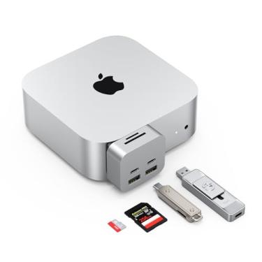 Imagem de Base para Mac mini M4, base de expansão MiniPack, Hub Mac mini M4 de alumínio 6 em 1 com 2 USB A de 10 Gbps, 2 x USB C 10 Gbps, leitores de cartão SD/TF com transferência de dados de alta velocidade e