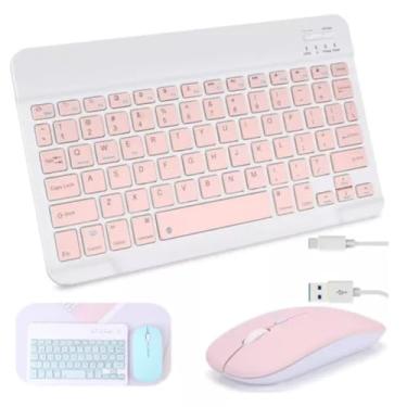 Imagem de VITX Kit Teclado E Mouse Sem Fio Bluetooth Colorido Para Tablet Pc iPad (Rosa)