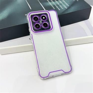 Imagem de Capa de silicone transparente com glitter luminoso neon para Xiaomi 14 13 Pro 14Pro 13Pro, proteção de câmera, capa traseira macia à prova de choque, roxa, para Xiaomi 14 Pro
