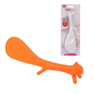 Imagem de Colher Para Arroz Modelo Esquilo Fica Em Pé Plástico 20 Cm Cor Laranja Apoio Para Mesa Pegador