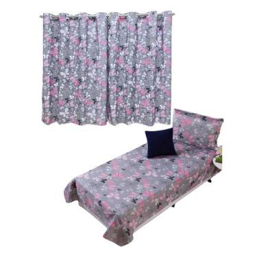 Imagem de Kit Colcha Cobre Leito + Cortina Infantil Solteiro 4p Menino Menina Pe