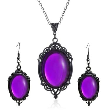 Imagem de MIFYNN Conjunto de joias gótico Stardust para mulheres vintage camafeu conjunto de colar brincos de cristal roxo conjuntos de joias de vampiro acessórios de fantasia de Halloween para mulheres, Large