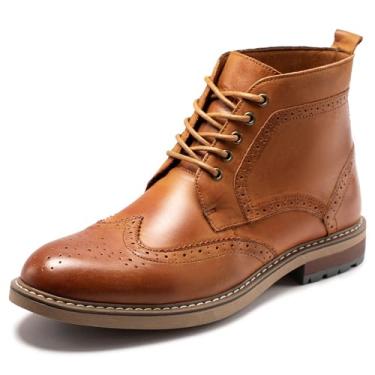 Imagem de Botas masculinas modernas – Botas de cano curto Oxford estilo clássico de couro genuíno preto, Marrom amarelo., 44