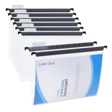 Imagem de Y YOMA Pastas de arquivo suspensas de plástico transparente com abas e inserções, pacote com 12, tamanho carta, expansão de 2,5 cm, transparente, à prova d'água e resistente ao desgaste para