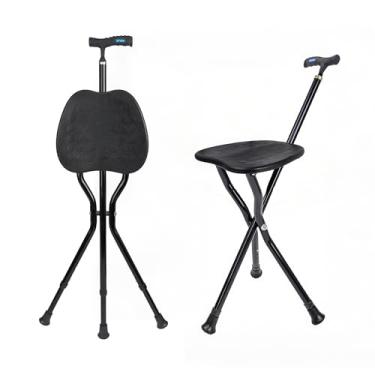 Imagem de UNLICON Banqueta dobrável com assento – Bengala de caminhada leve e ajustável para idosos, design ergonômico, capacidade de 150 kg, cadeira de bengala portátil e conveniente com pés antiderrapantes