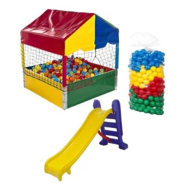 Imagem de Casinha Piscina de Bolinhas 1,00m Quadrada com 500 Bolinhas e Escorreg