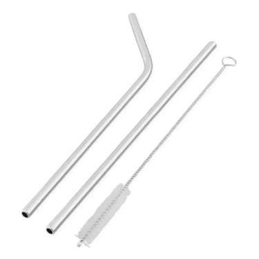 Imagem de Kit 2 Canudos Aço Inox Reutilizáveis + 1 Escova Para Limpeza