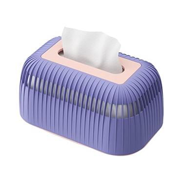 Imagem de Suporte de caixa de lenços de plástico retangular grande capacidade dispensador de capa de guardanapo para banheiro, cozinha, casa (creme) (branco) (roxo)