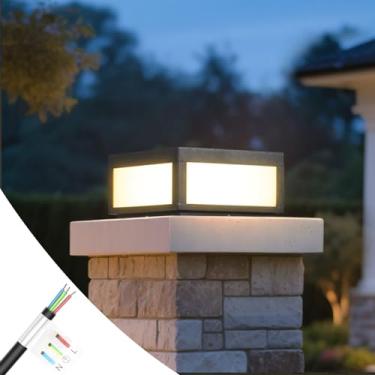 Imagem de MVBT Iluminação De Poste Para Áreas Externas, 11,8" Cinza Escuro, Iluminação De Coluna Quadrada, Lâmpada De Coluna Com Fio De Alta Tensão, Led Branco Quente 3000K, Ip54, À Prova D'Água, Postes De C