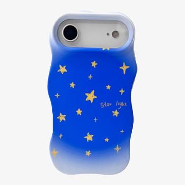 Imagem de Losin Capa para celular compatível com iPhone 17 Air Twinkle Little Stars com moldura ondulada fofa desenho kawaii céu noturno estrelas à prova de choque para adolescentes meninas azul