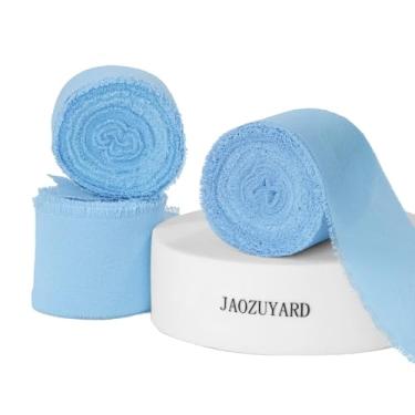 Imagem de JaoZuyard Fita azul clara de 3,5 cm x 3 rolos total de 21 metros fita de seda de chiffon com franjas azuis feitas à mão para embrulhar convites de casamento de Natal, buquês de noiva, chá de bebê